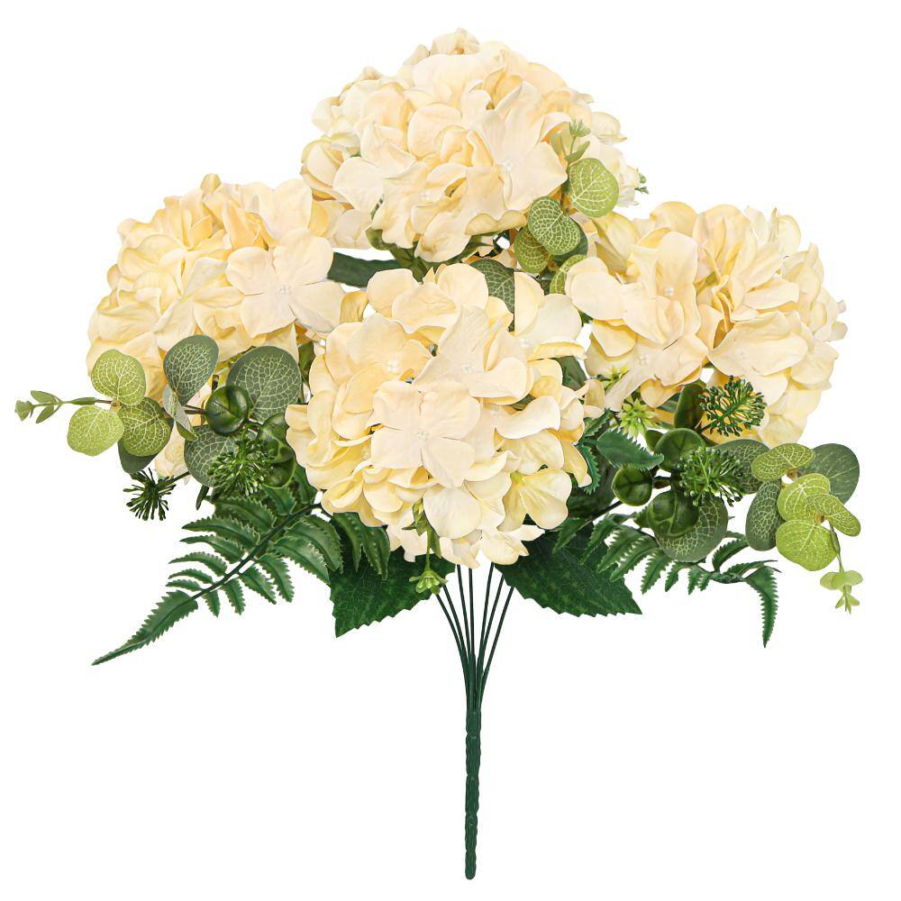 19 in. Champagne Artificial Hydrangea Flower Stem Bush Bouquet (Set of 2)