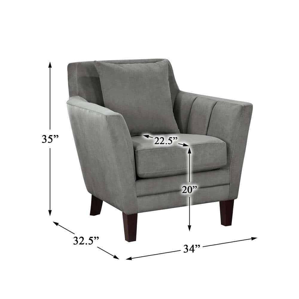 Gray Velvet Upholstered Accent Chair with Wood Legs