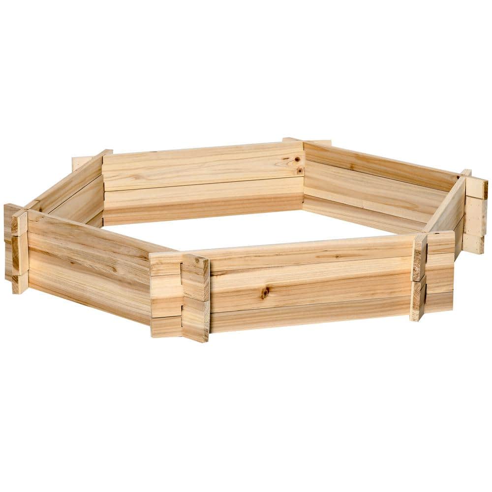 Natural Wood Hexagon Raised Garden Bed Planter for Outdoor Plants