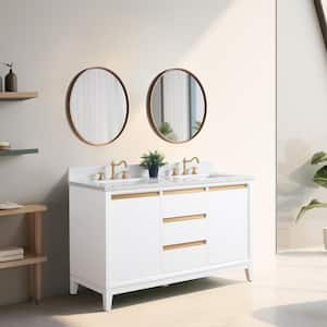 54 in. W x 22 in. D x 34 in. H Double Sink Bathroom Vanity in White with Engineered Marble Top