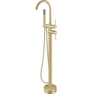 2-Handle Freestanding Tub Faucet with Hand Shower in Brushed Gold