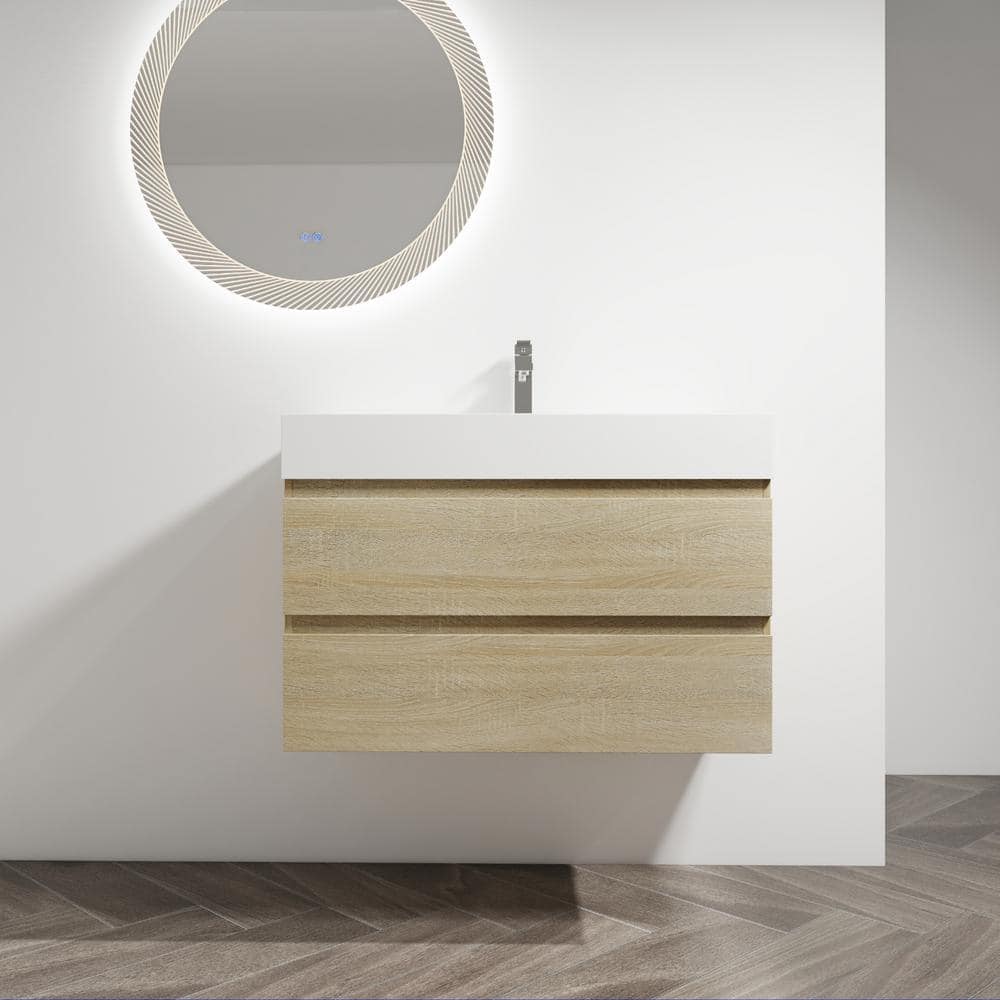 36 in. W x 18 in. D x 24 in. H Single Sink Wall-Mounted Bath Vanity in Ligh