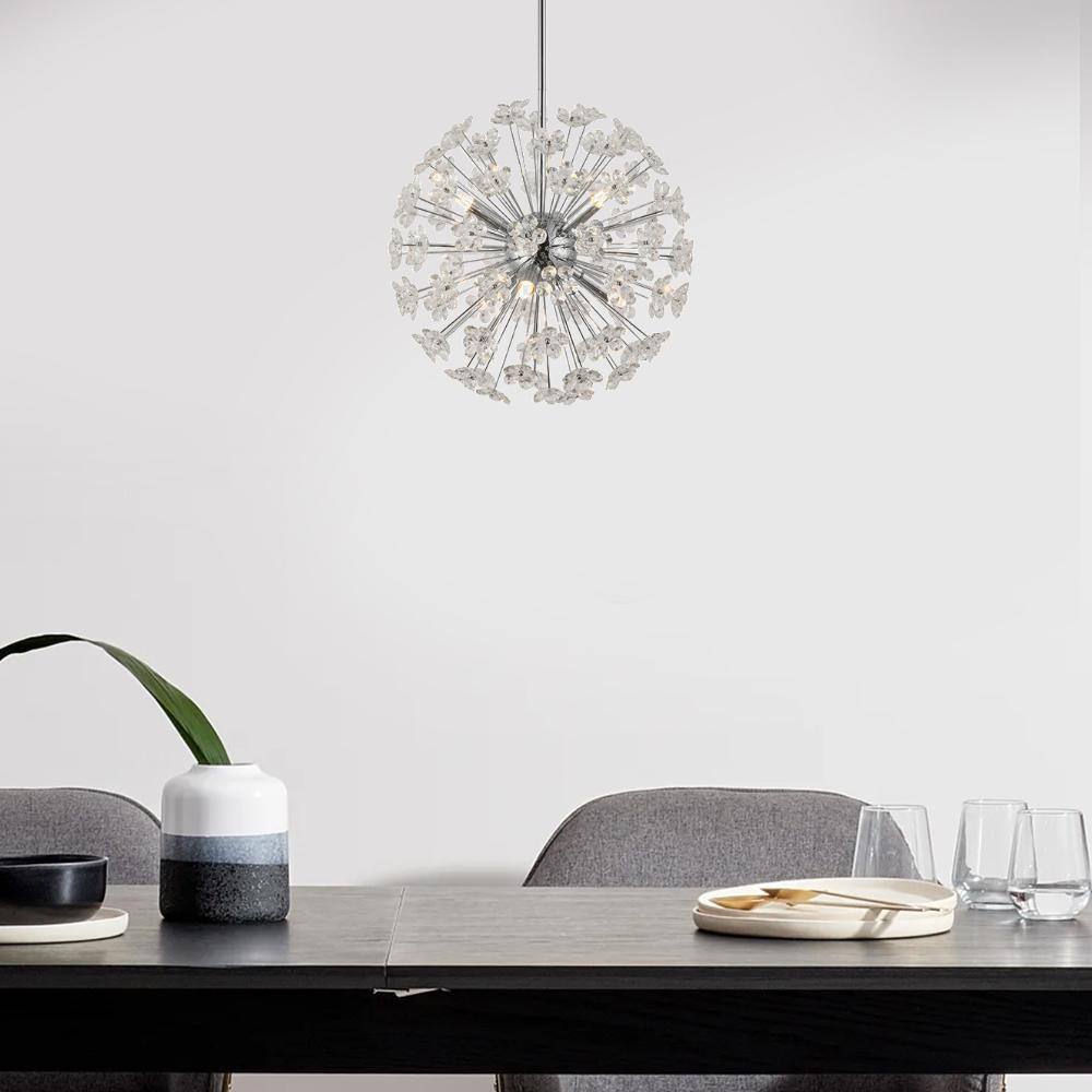 Sputnik Flower Chrome Pendant Light with Crystal Accents