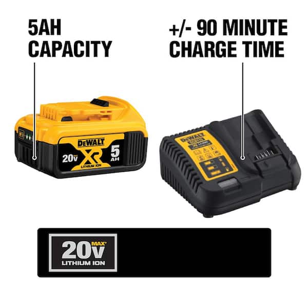 DEWALT 20V XR Premium Lithium-Ion 5.0Ah Battery Pack, Charger and Kit Bag - The Home Depot