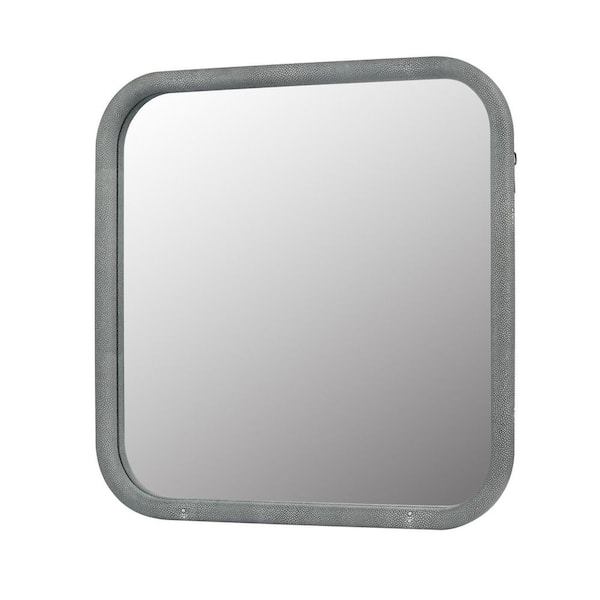 Unbranded 23.62 in. W x 23.62 in. H Mordern Rounded Square PU Covered MDF Framed Wall Decorative Bathroom Vanity Mirror in Gray