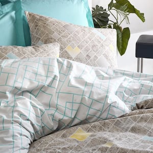 Beige Creations Duvet Cover Set Turquoise Queen Duvet Cover Cotton 1-Duvet Cover 1-Fitted Sheet and 2-Pillowcases