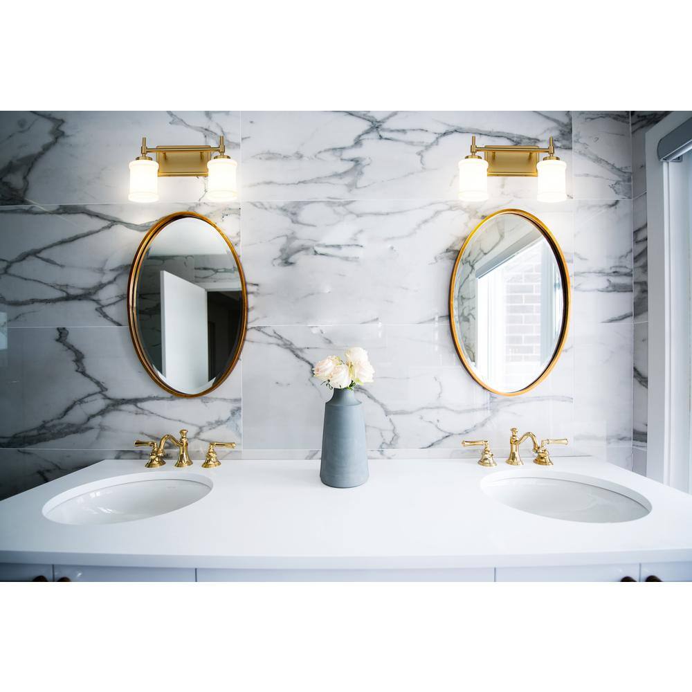 Modern Gold 2-Light Dimmable Vanity Fixture with White Glass Shades