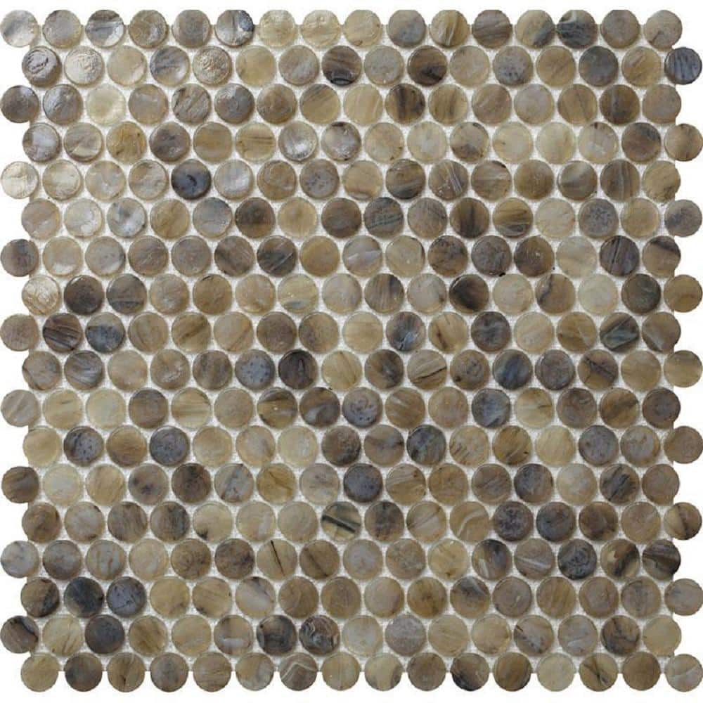 Beige 4 in x 5 Polished Penny Round Glass Mosaic Floor and Wall Tile Sample price history on PriceWatchPro