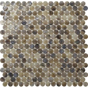 Beige 4 in x 5 Polished Penny Round Glass Mosaic Floor and Wall Tile Sample