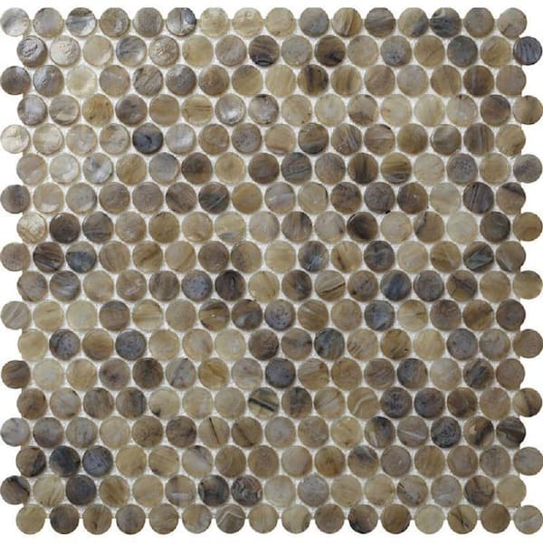 Apollo Tile Beige 12.2 in. x 12.2 in. Polished Penny Round Glass Mosaic Floor and Wall Tile (10-Pack) (10.34 sq. ft./Case)