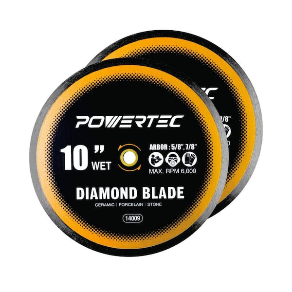 10 in. Continuous Rim Diamond Blades for Wet Tile Saw - Cutting Ceramic, Porcelain, Natural Stone Tile (2-Pack)