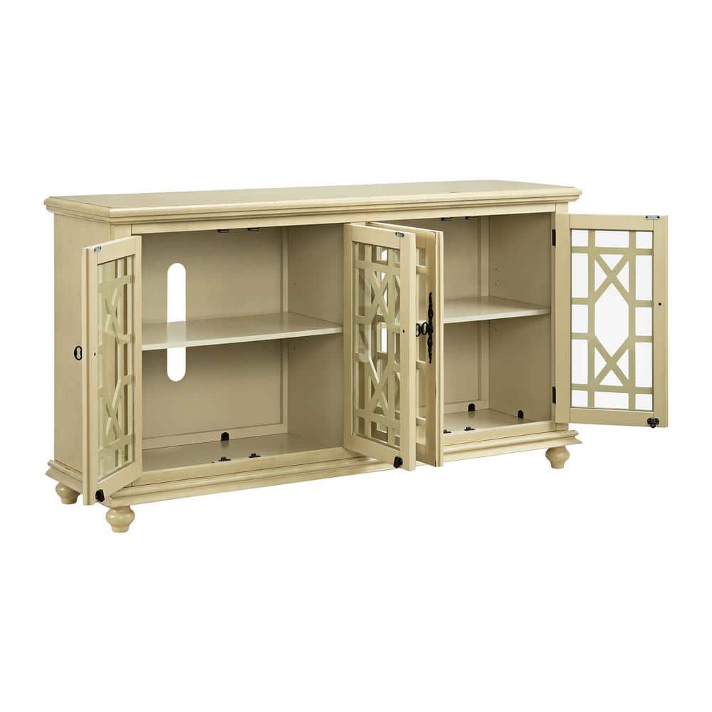 Ahmara Antique White 63'' Traditional Media Console with Cabinet