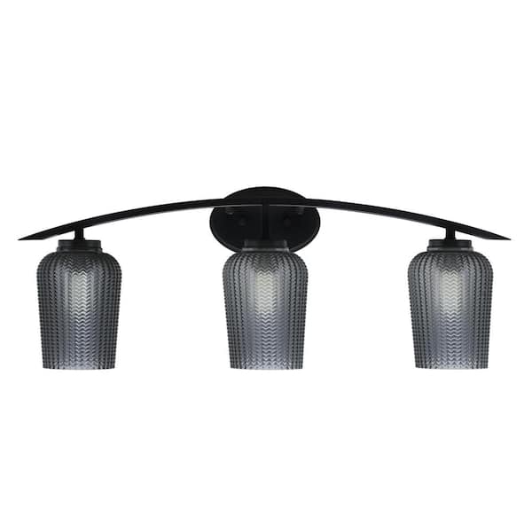 Unbranded Siena 29 in. 3-Light Vanity Light Matte Black with Smoke Textured Glass Shades