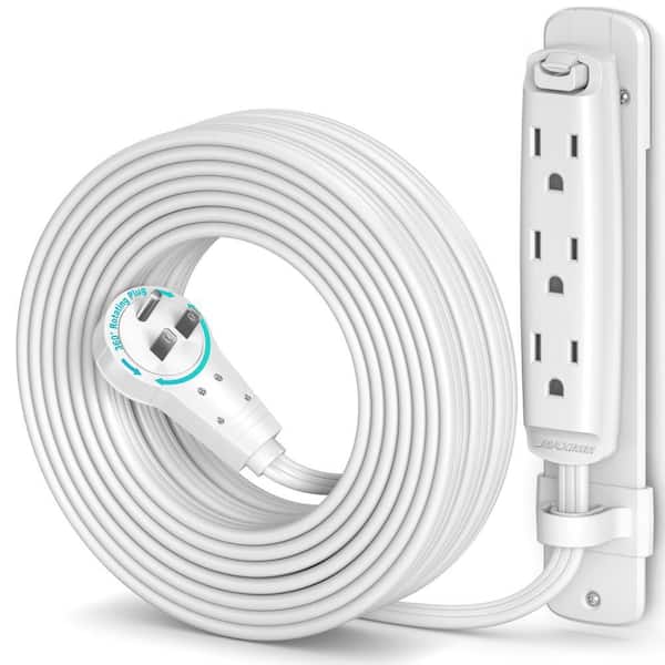 25 ft. 16/3 Light Duty Indoor Extension Cord 360° Rotating Flat Plug 1-Sided with Loop and Bracket, White