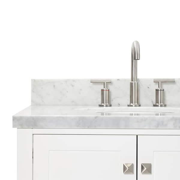 ᐅ【WOODBRIDGE Milan 37 Floor Mounted Single Basin Vanity Set with Solid  Wood Cabinet in White, and Carrara White Marble Vanity Top with  Pre-installed Undermount Rectangle Bathroom Sink in White, Pre-Drilled  3-Hole for