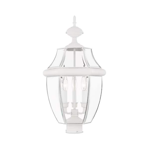 AVIANCE LIGHTING Aston 23.5 in. 3-Light White Cast Brass Hardwired Outdoor Rust Resistant Post Light with No Bulbs Included