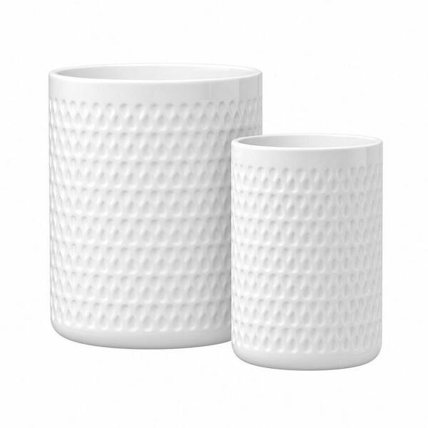 2-Pack 6.8 in. Ceramic Utensil Caddy for Kitchen Counter, Silverware Crock for Farmhouse Kitchen Decor, White