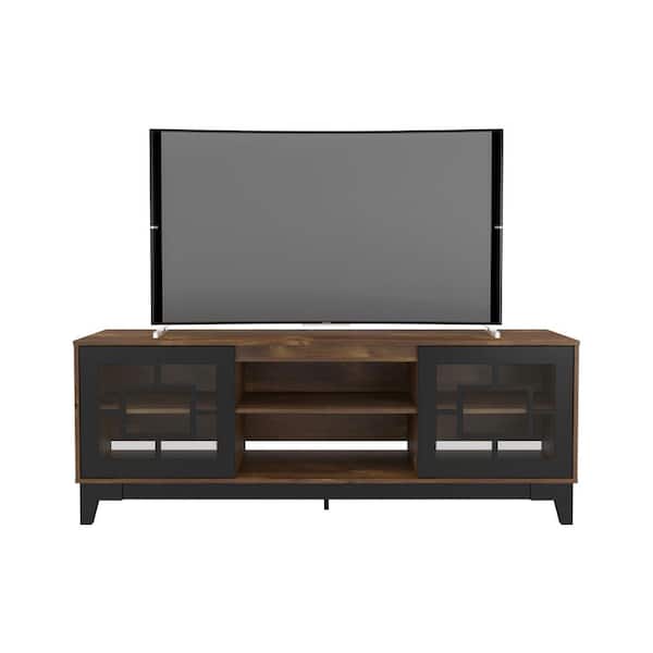 Nexera Magnolia 72 in. Black and Truffle TV Stand Fits TV's up to 80 in. with Cable Management and 2-Doors