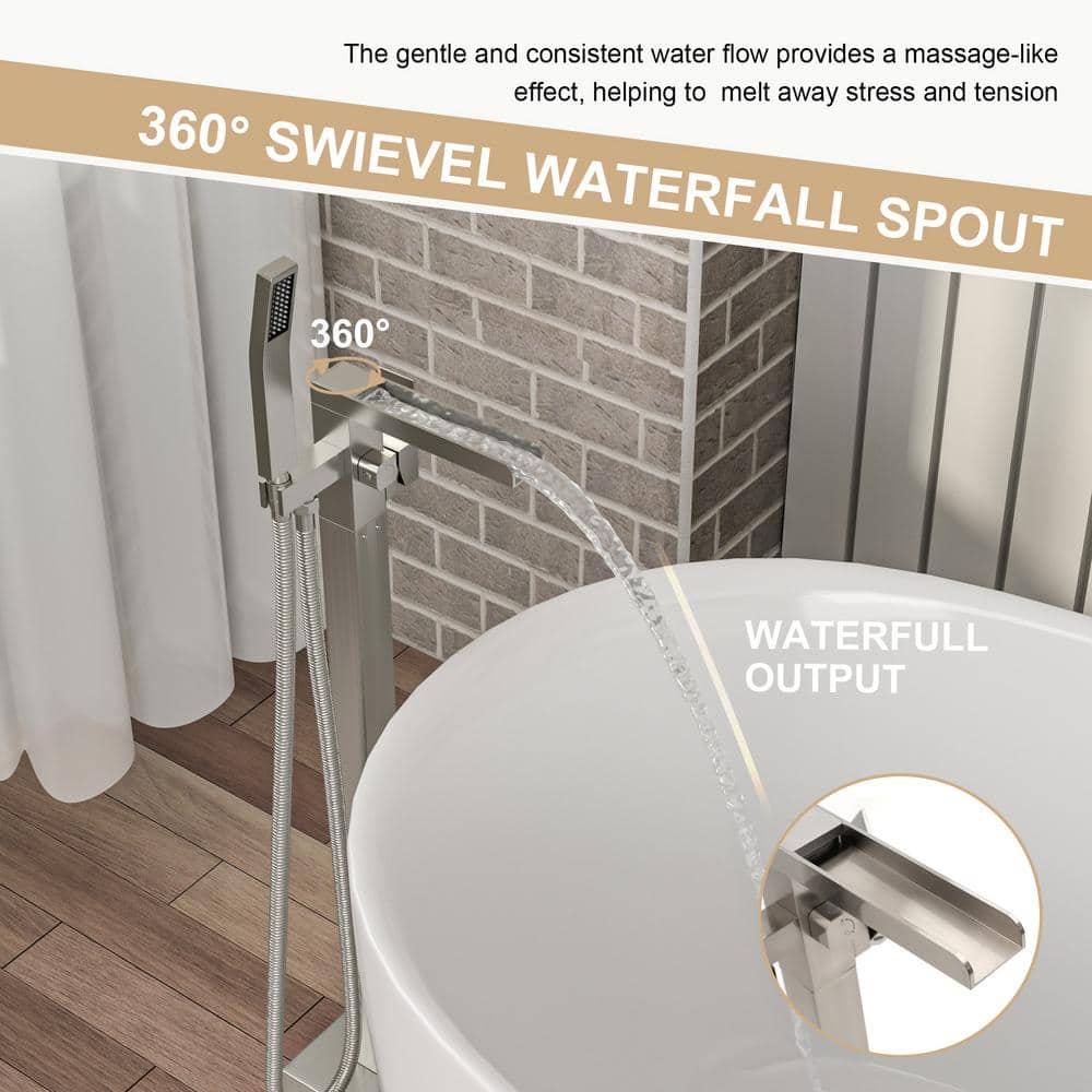 Brushed Nickel Freestanding Single Handle Tub Faucet with Handheld Shower