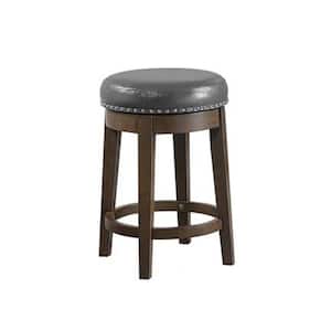 19 in. Gray, Oak Brown and Silver Low Back Metal Frame Counter Stool with Faux Leather Seat (Set of 2)
