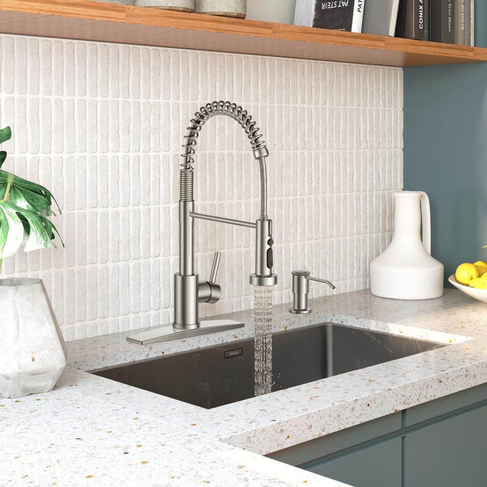 Brushed Nickel High-Arc Kitchen Faucet with Pull-out Spray