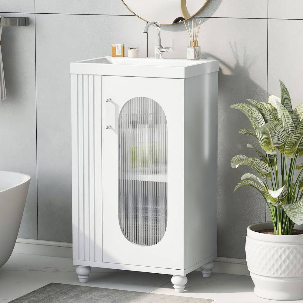 20 in. White MDF Single Sink Freestanding Bathroom Vanity with Ceramic Top