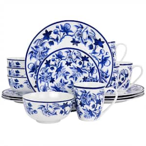 Martha Stewart 16 Piece Blue Vintage Fine Ceramic Dinnerware Set in Cobalt Service for 4