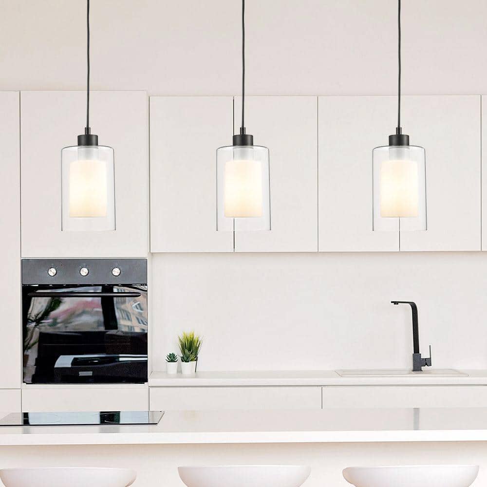 1-Light Black Mini Pendant Light Fixture with Frosted Inner and Clear Glass Outer Shade price history on PriceWatchPro