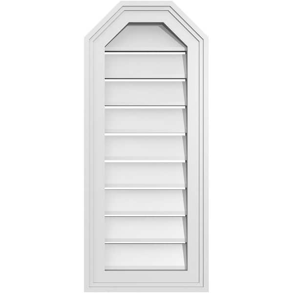 Ekena Millwork 12 in. x 28 in. Octagonal Top Surface Mount PVC Gable Vent: Functional with Brickmould Frame