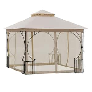10 ft. x 10 ft. Patio Gazebo Canopy Outdoor Pavilion with Mesh Netting SideWalls, 2-Tier Polyester Roof, and Steel Frame