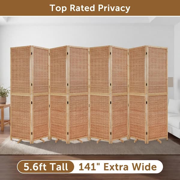 67 in. H 8-Natural1 8-Panel Bamboo Folding Room Divider with Rotating Support Feet, Privacy Screens for Indoor Bedroom