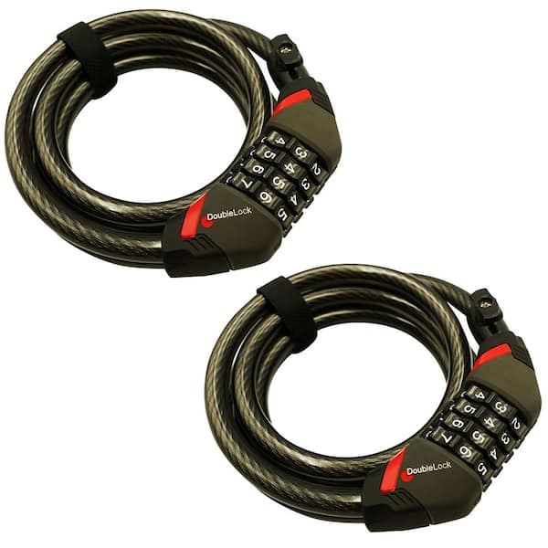 BOBCAT, Coiled Combination Cable Lock, 6 ft. x 12 mm Braided Steel with Vinyl Coating - 2 Pack