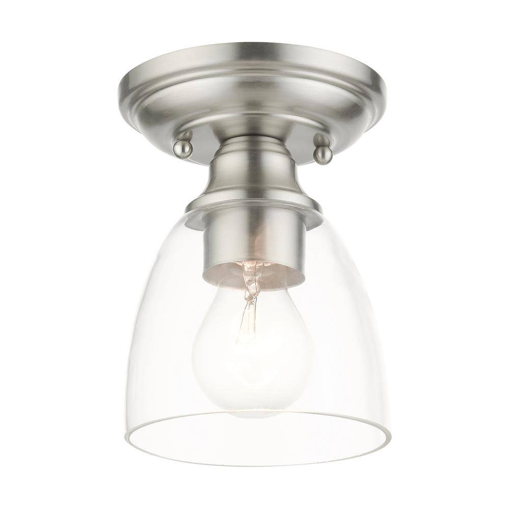 Brushed Nickel 1-Light Flush Mount with Clear Glass Shade