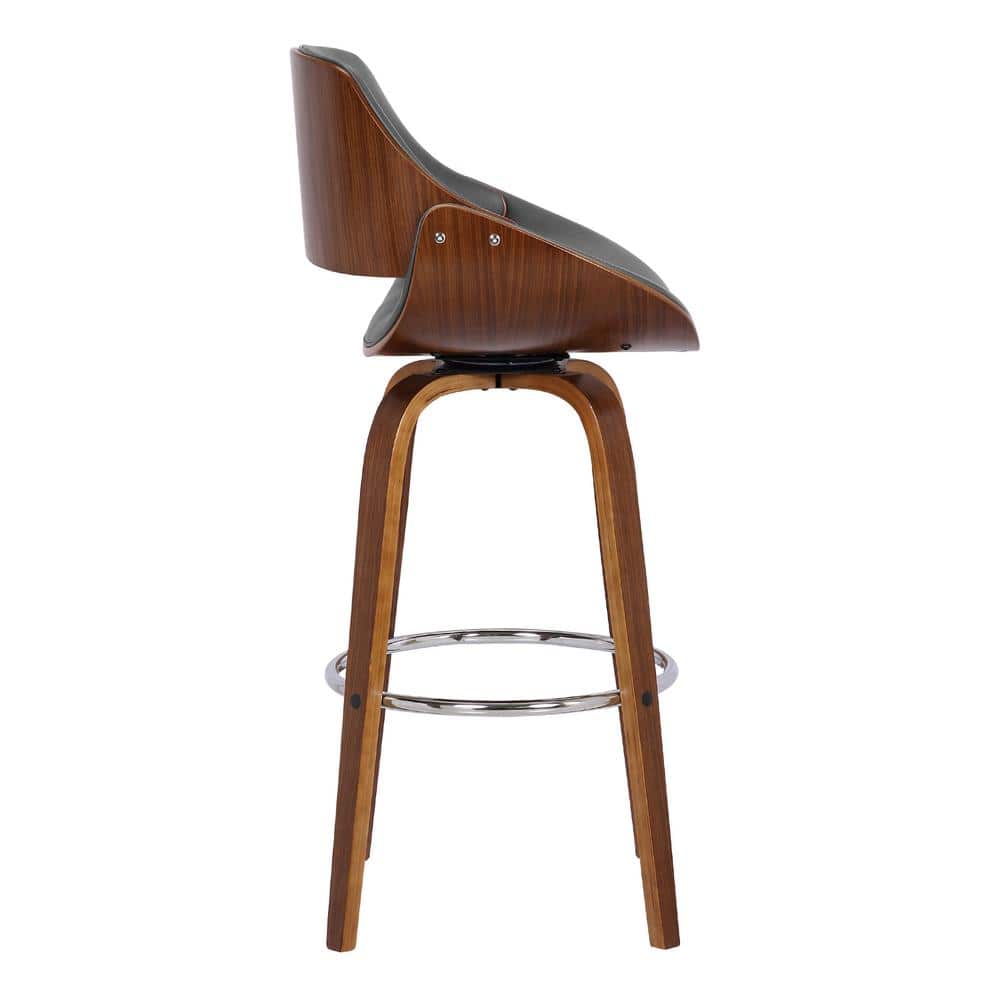 Contemporary Walnut and Grey Leather Swivel Counter Stool