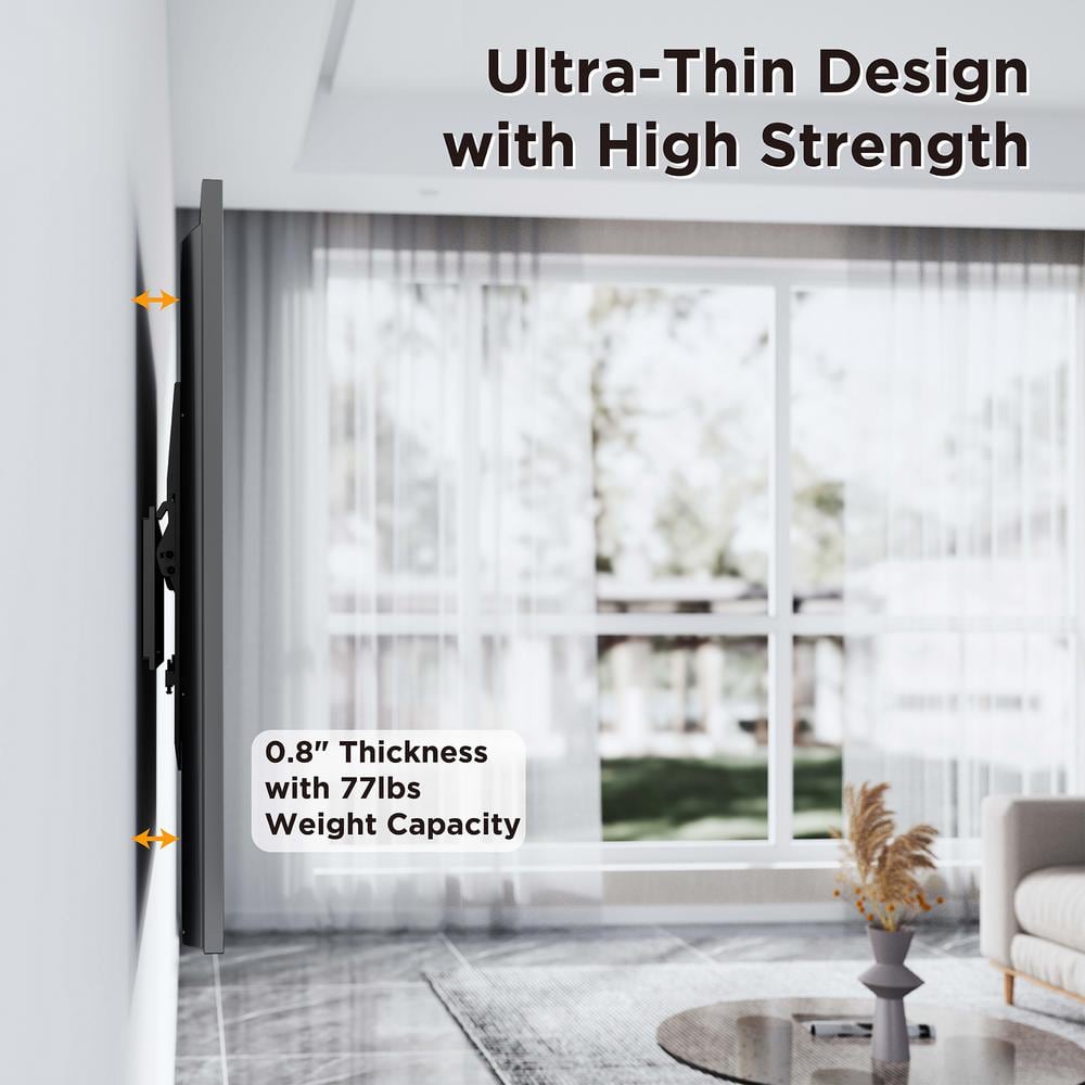 Low-Profile Black Steel Tilting TV Wall Mount for 37"-70" Flat Panels