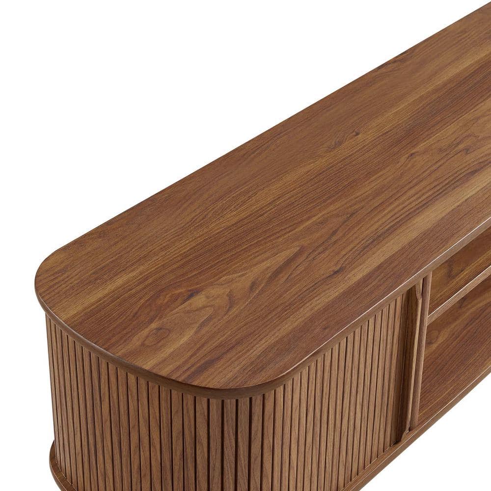 Mid-Century Walnut 55" TV Stand with Adjustable Shelf and Sliding Doors