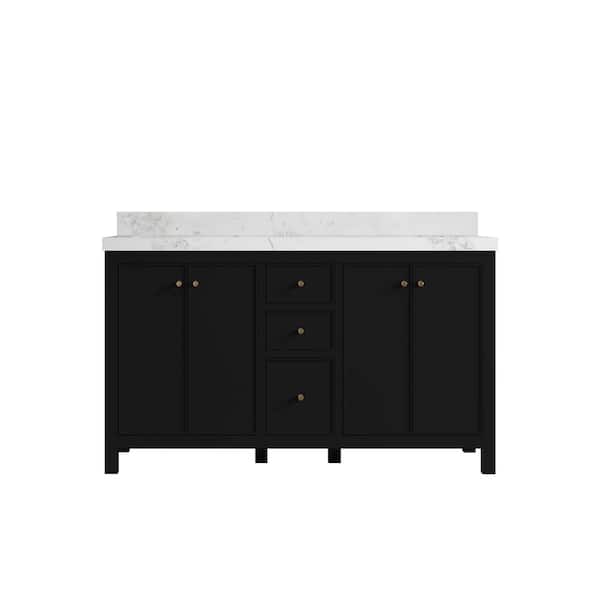 Willow Collections Chicago 60 in. W x 22 in. D x 36 in. H Double Sink Bath Vanity Black with 2 in. Calcutta Nuvo Qt. Top