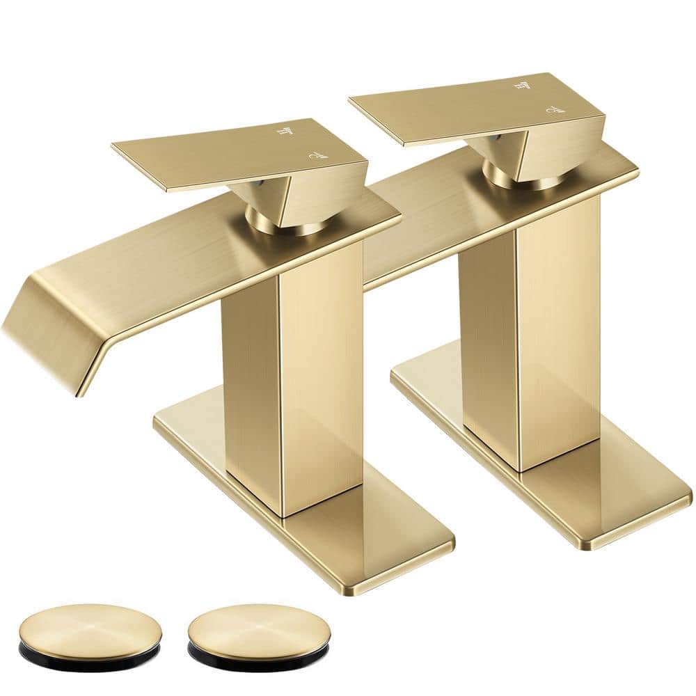 Waterfall Single Hole Single-Handle Bathroom Faucet with Pop-Up Drain in Br