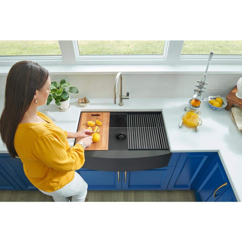 Gunmetal Matte Black 30" Stainless Steel Farmhouse Sink with Accessories