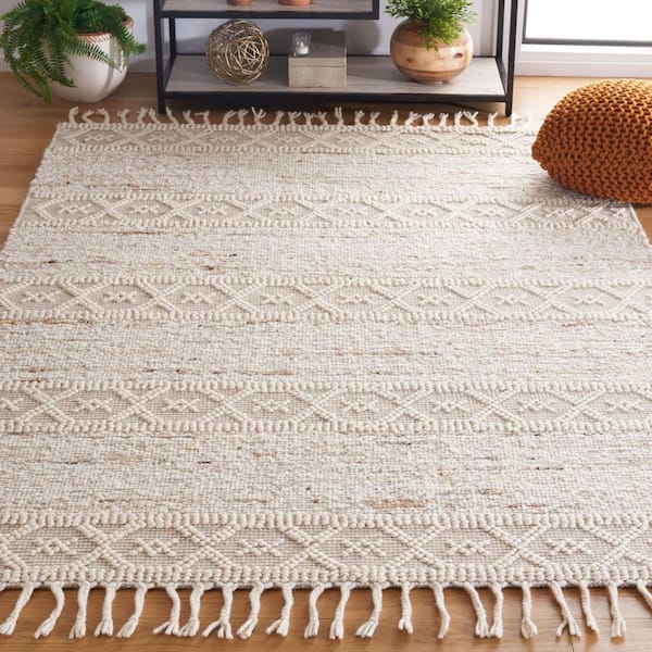 Natura 3 ft. x 5 ft. Ivory/Beige Geometric Striped Fringe Area Rug