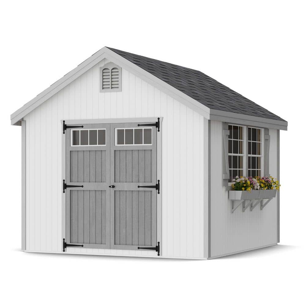 10' x 10' White and Gray Wood Storage Shed Kit with Windows