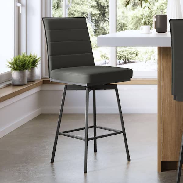 Donato 30.625 in. Charcoal Grey Faux Leather / Black Metal Swivel Bar Stool