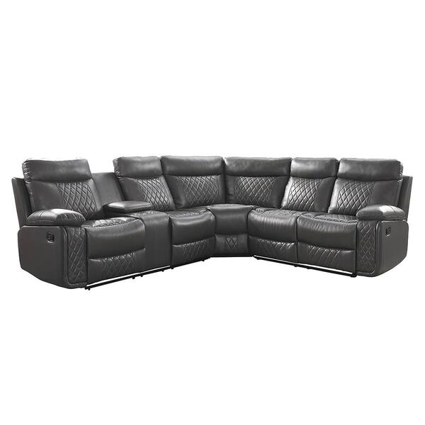 Lazzara Longvale 98 in. Straight Arm 3-piece Faux Leather Reclining Sectional Sofa in Gray with Left Console