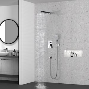 2-Spray Wall Mount 10 in. 1.8GPM Fixed Dual Shower Head with Handheld and Water Temperature Display in Chrome