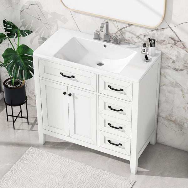 grossag 36 in. W x 18 in. D x 36 in. H White Bath Vanity with Single ...