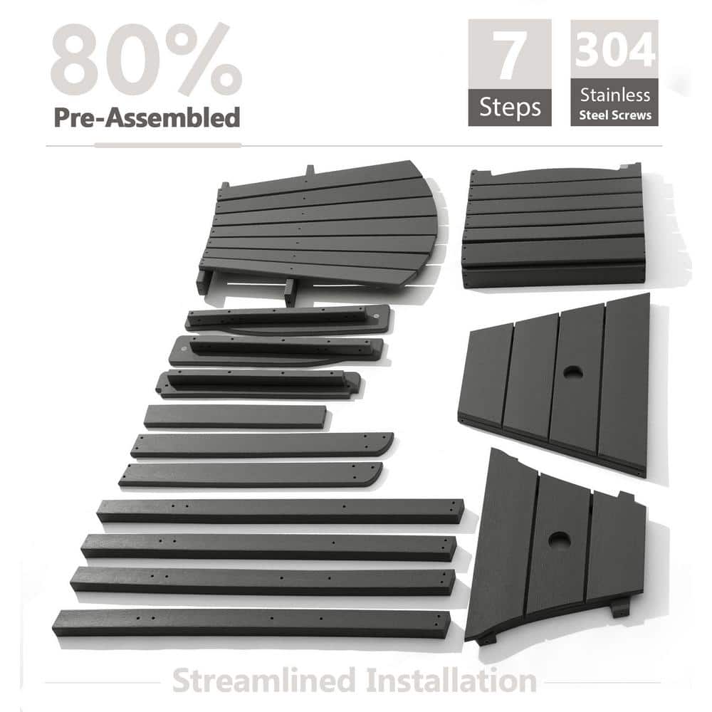 Dark Gray Tall Adirondack Bar Chairs with Removable Trays