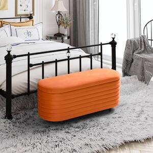 Farrah 42 in. Wide Oval Velvet Upholstered Entryway Flip Top Storage Bedroom Accent Bench in Orange