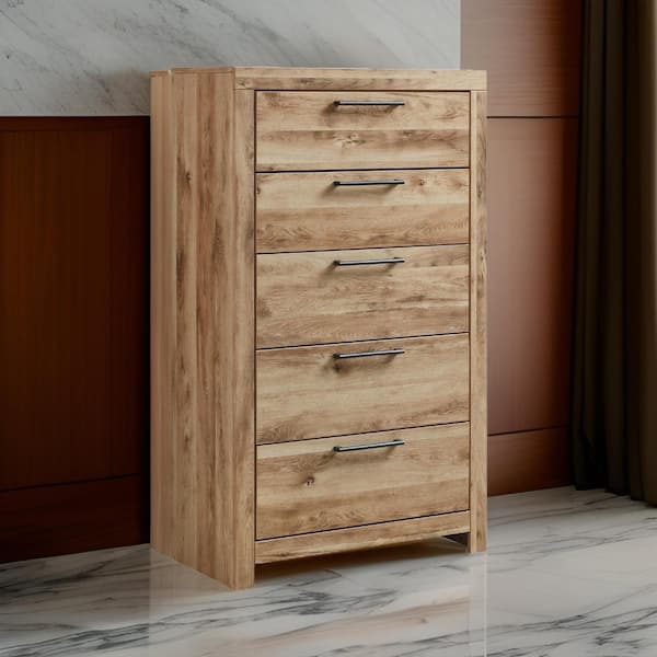 Benjara Brown 5-Drawer 31.73 in. W Dresser without Mirror