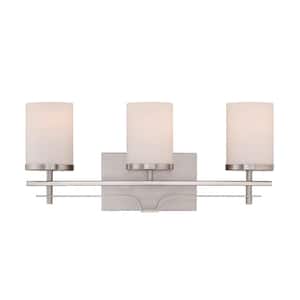 Colton 20.5 in. W x 9.12 in. H 3-Light Satin Nickel Bathroom Vanity Light with White Glass Shades