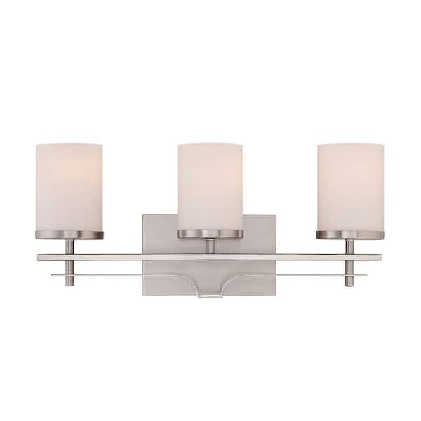 Savoy House Colton 20.5 in. W x 9.12 in. H 3-Light Satin Nickel Bathroom Vanity Light with White Glass Shades